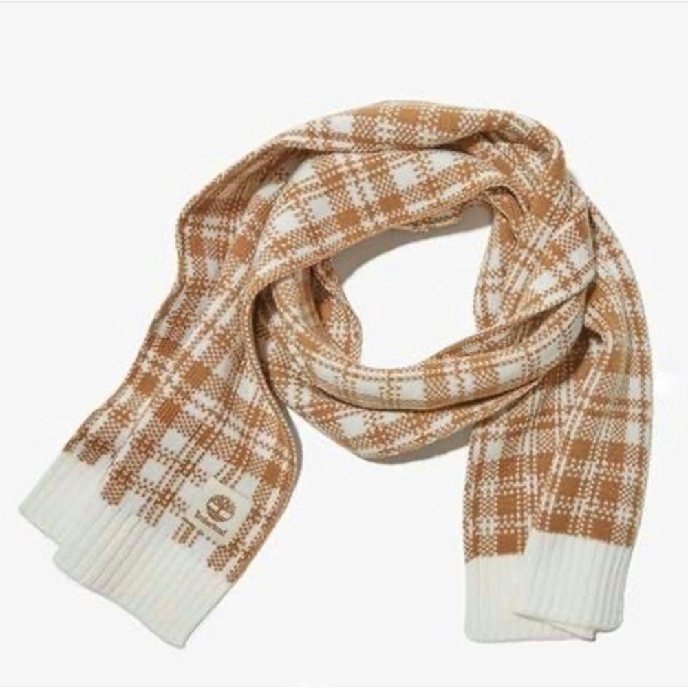 NEW Timberland Buffalo Plaid Scarf Womens Plaid Brown Cream Knit‎ GIFT